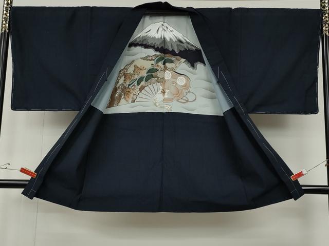 平和屋着物●男性 紬 アンサンブル 濃藍色 正絹 逸品 未使用 CABF3355ut