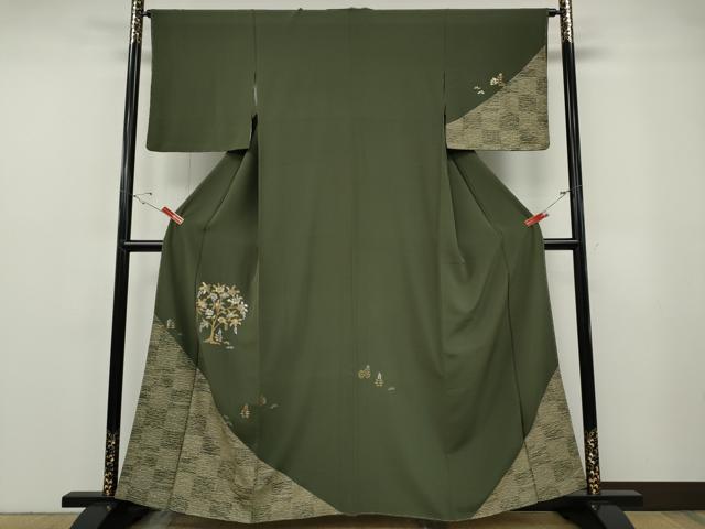 平和屋着物●訪問着 竹屋町刺繍 草花文 金彩 正絹 逸品 未使用 CABF3362ut