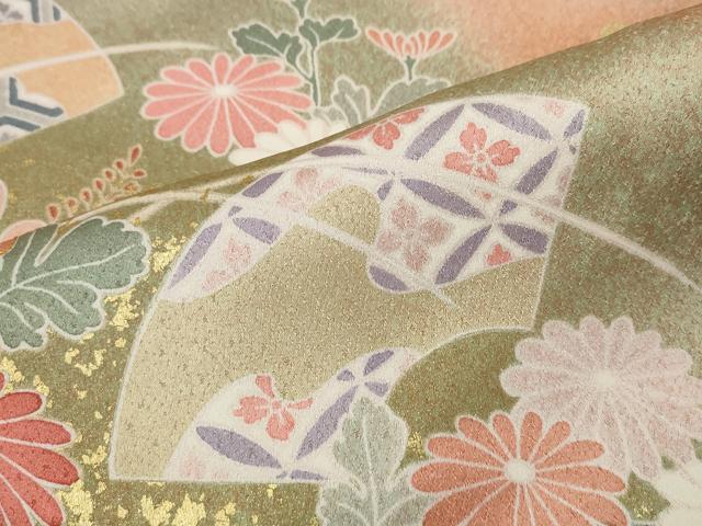 平和屋着物●訪問着 駒刺繍 地紙草花文 暈し染め 金彩 正絹 逸品 CABF3377ut