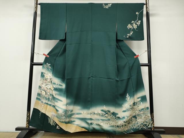 平和屋着物●訪問着 流水枝花文 暈し染め 金彩 正絹 逸品 CABF3395ut