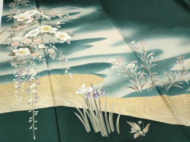平和屋着物●訪問着 流水枝花文 暈し染め 金彩 正絹 逸品 CABF3395ut