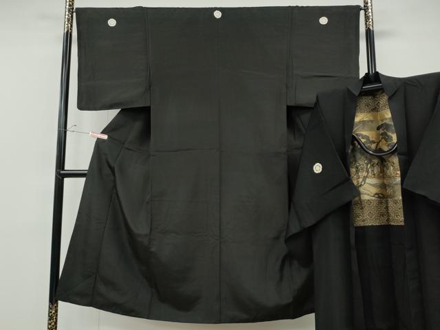 平和屋着物●男性 黒紋付 羽織セット 正絹 逸品 CABF3437ut