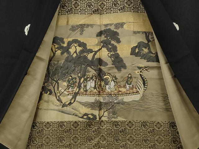 平和屋着物●男性 黒紋付 羽織セット 正絹 逸品 CABF3437ut