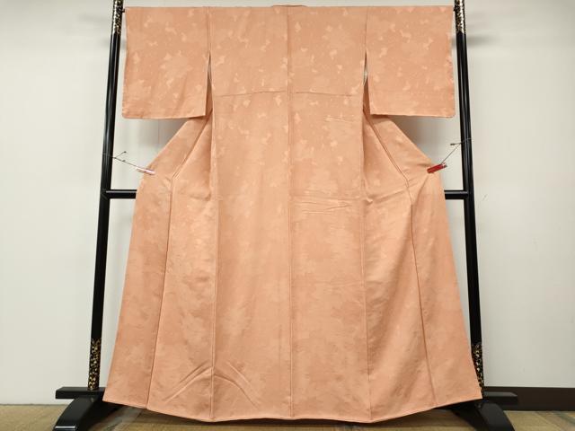 平和屋着物●上質な色無地 舞花地紋 一斤染色 正絹 逸品 CABF3456ut
