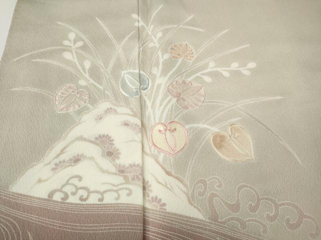 平和屋着物●訪問着 刺繍 流水草花文 三越扱い 正絹 逸品 CABF3461ut