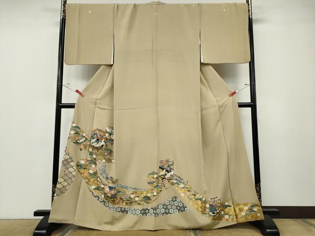 平和屋着物●豪華色留袖 駒刺繍 貝桶宝尽くし鶴花文 金彩 正絹 逸品 CABF3462ut