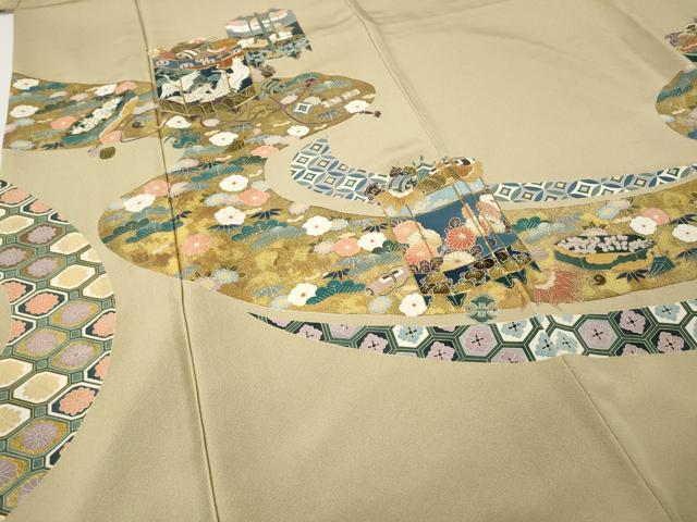 平和屋着物●豪華色留袖 駒刺繍 貝桶宝尽くし鶴花文 金彩 正絹 逸品 CABF3462ut
