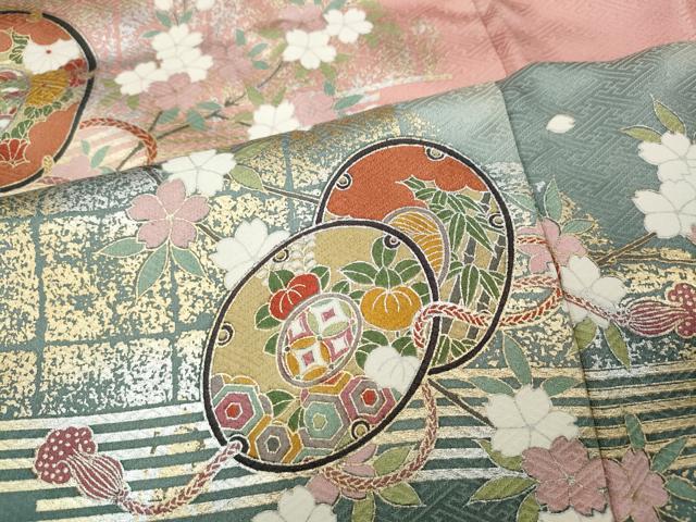 平和屋着物●訪問着 鼓横笛花文 暈し染め 金銀彩 さが美扱い ロング丈 正絹 逸品 CABF3476ut