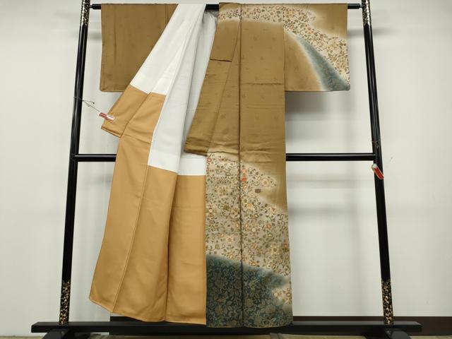 平和屋着物●訪問着 駒刺繍 道長花唐草文 暈し染め 金彩 正絹 逸品 未使用 CABF3490ut