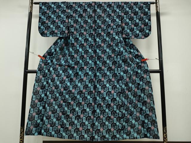 平和屋着物●久留米絣 単衣 吉祥花文 綿 逸品 CABF3504ut