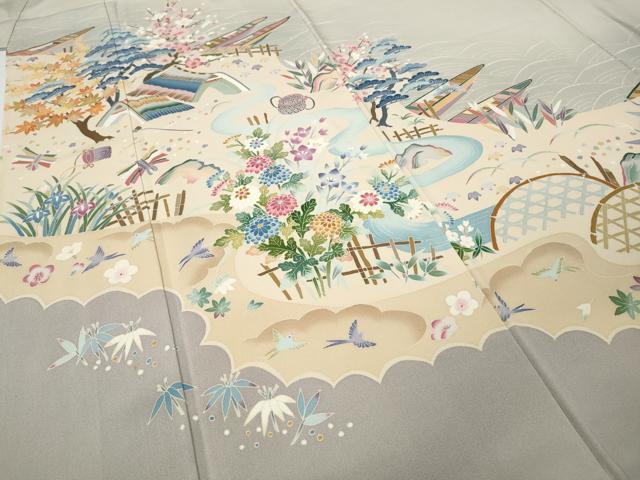 平和屋着物●豪華色留袖 友禅 作家物 風景草花文 暈し染め 正絹 逸品 CABF3525ut