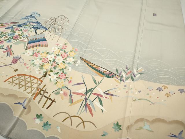 平和屋着物●豪華色留袖 友禅 作家物 風景草花文 暈し染め 正絹 逸品 CABF3525ut