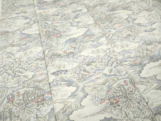 平和屋着物●本場大島紬 白大島 9マルキ 人物風景草木文 正絹 逸品 CABF3526ut