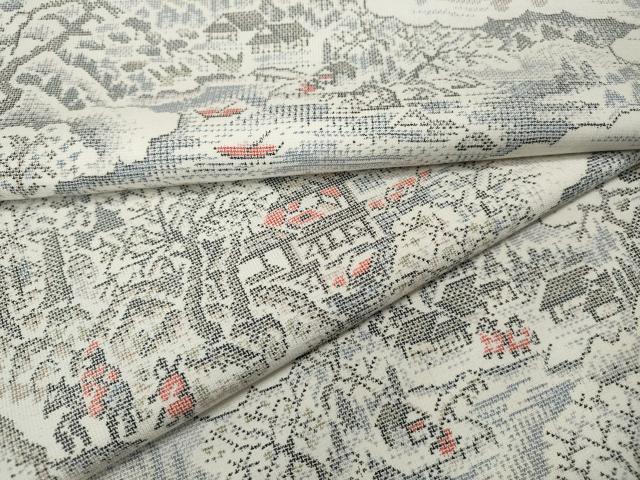 平和屋着物●本場大島紬 白大島 9マルキ 人物風景草木文 正絹 逸品 CABF3526ut