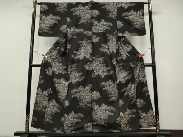 平和屋着物●本場大島紬 9マルキ 流水風景草木文 正絹 逸品 CABF3534ut