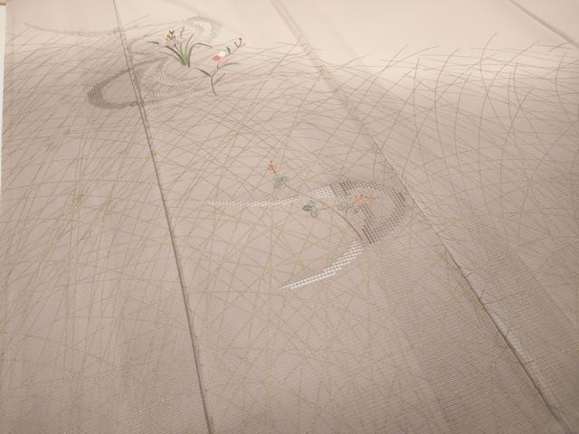 平和屋着物*夏物 訪問着 絽 紗 刺繍 流水草花文 暈し染め 金彩 正絹 逸品 CABF3551ut