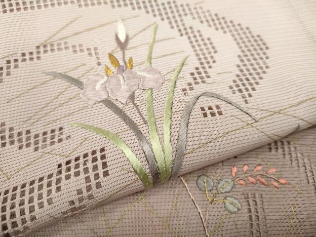 平和屋着物*夏物 訪問着 絽 紗 刺繍 流水草花文 暈し染め 金彩 正絹 逸品 CABF3551ut