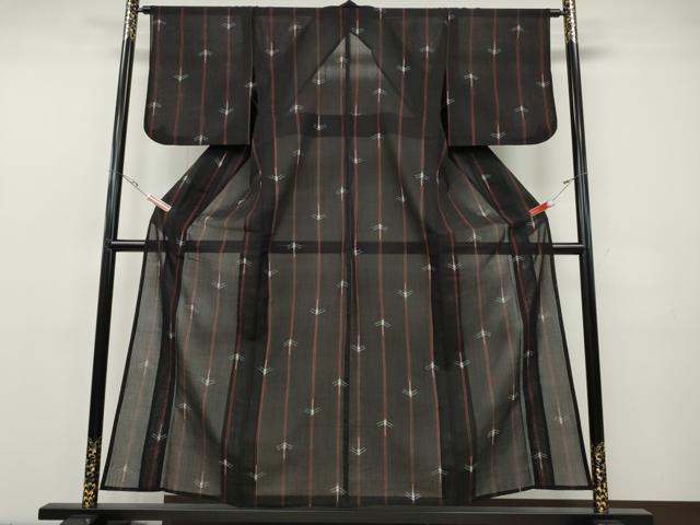 平和屋着物*夏物 小紋 紗 吉祥間道 黒地 CABF3562ut