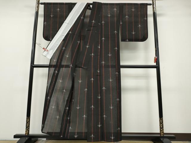 平和屋着物*夏物 小紋 紗 吉祥間道 黒地 CABF3562ut
