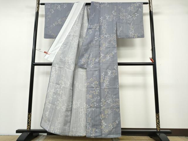 平和屋着物*夏物 小紋 紗 枝葉文 洗える着物 CABF3563ut