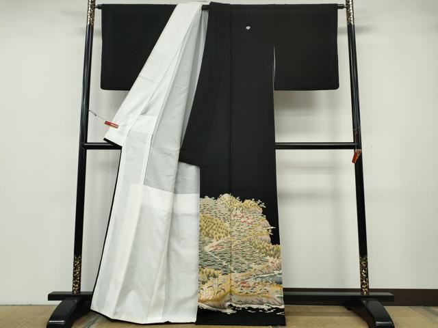 平和屋着物●豪華黒留袖 友禅 作家物 風景草木文 正絹 逸品 CABF3585ut