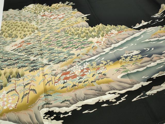 平和屋着物●豪華黒留袖 友禅 作家物 風景草木文 正絹 逸品 CABF3585ut
