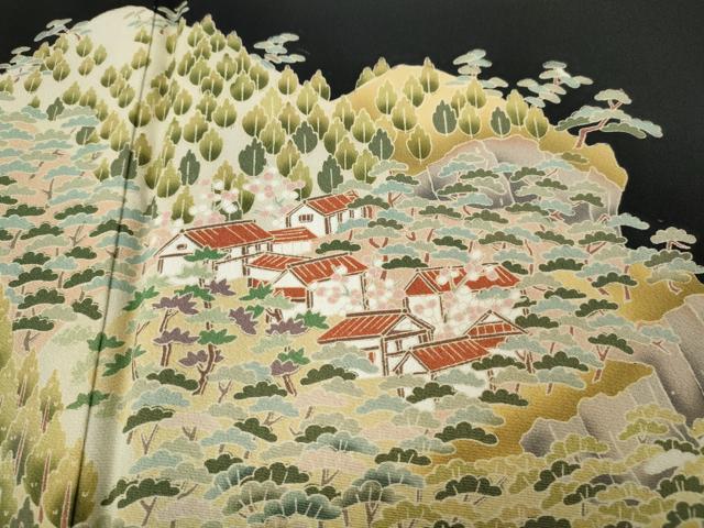 平和屋着物●豪華黒留袖 友禅 作家物 風景草木文 正絹 逸品 CABF3585ut