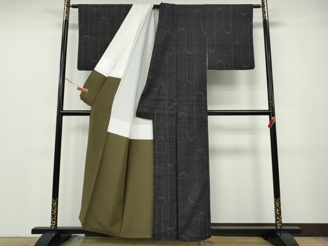 平和屋着物●上質な紬 エ霞間道 黒地 正絹 逸品 CABF3589ut