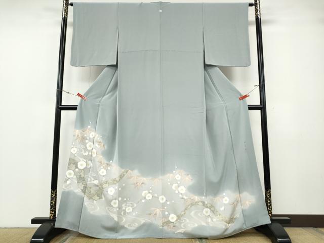 平和屋着物●豪華色留袖 作家物 手描き 駒刺繍 流水枝花文 金彩 鬼しぼ縮緬 正絹 逸品 CABF3590ut