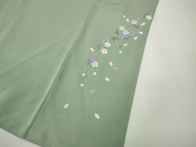 平和屋着物●上質な色無地 舞桜地紋 裏葉柳色 正絹 逸品 CABF3594ut