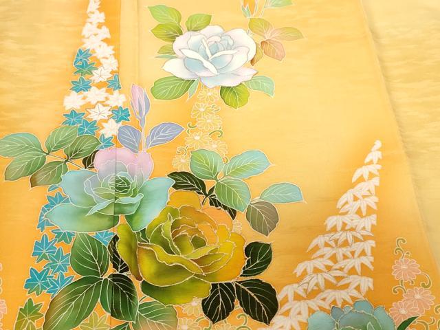平和屋着物■訪問着 バラ 草花文 暈し染め 金彩 正絹 逸品 CABF3629ev