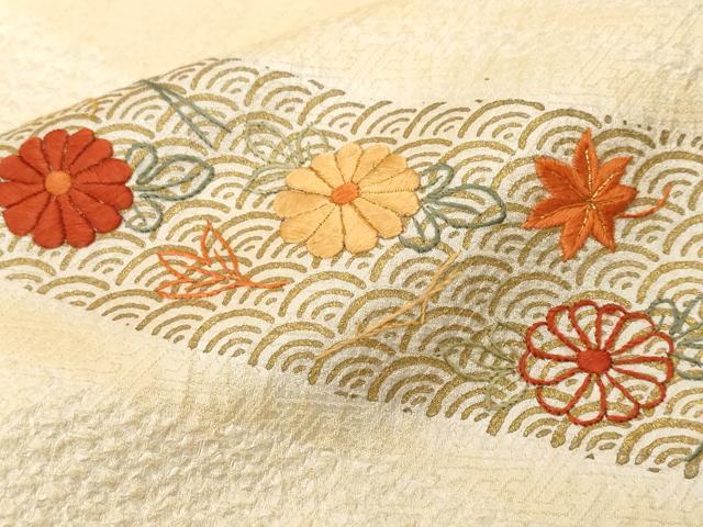 平和屋着物■色留訪問着 刺繍 絞り 青海波溢れ松葉菊文 正絹 逸品 CABF3632ev
