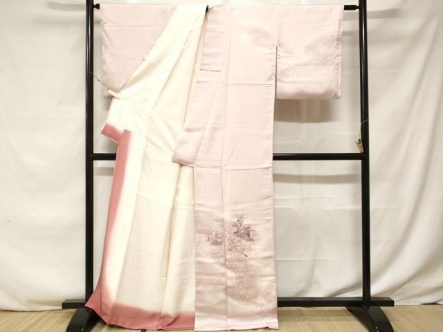 平和屋着物■訪問着 刺繍 道長流水花文 暈し染め 金糸 正絹 逸品 CABF3739ev