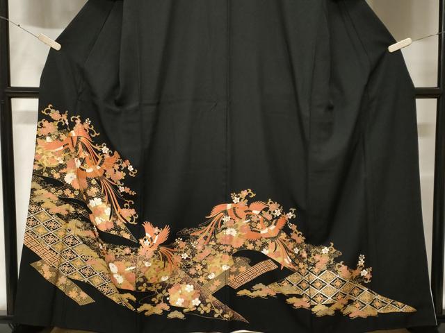 平和屋着物■豪華黒留袖 駒刺繍 鳳凰花唐草文 金彩 正絹 逸品 CABF3750ev
