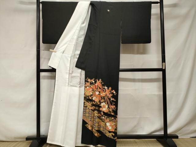 平和屋着物■豪華黒留袖 駒刺繍 鳳凰花唐草文 金彩 正絹 逸品 CABF3750ev