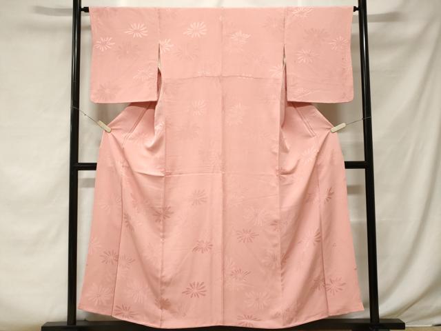 平和屋着物■上質な色無地 舞花地紋 鴇色 正絹 逸品 CABF3775ev