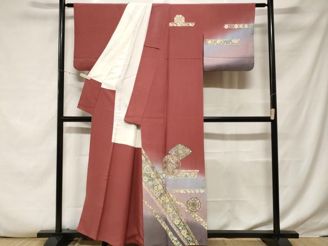 平和屋着物■訪問着 更紗小当院花文 暈し染め 金銀彩 正絹 逸品 CABF3791ev