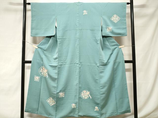 平和屋着物■訪問着 駒刺繍 花鳥草花丸文 正絹 逸品 CABF3796ev