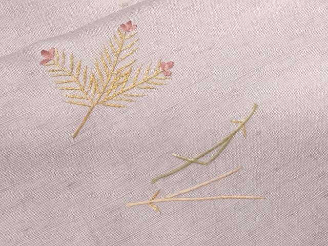 平和屋着物■訪問着 紬地 刺繍 溢れ松葉 金糸 正絹 逸品 CABF3803ev