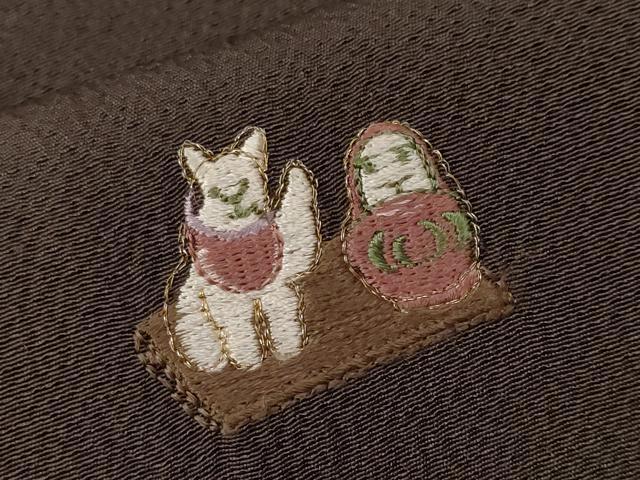 平和屋着物■訪問着 刺繍 だるま 仕覆 茶器 正絹 逸品 CABF3804ev