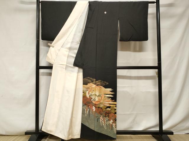 平和屋着物■豪華黒留袖 駒刺繍 鳳凰富士花房松文 暈し染め 金彩 正絹 逸品 CABF3814ev