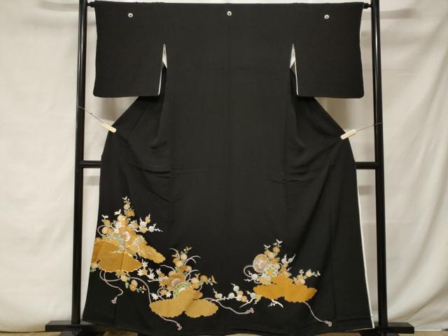平和屋着物■豪華黒留袖 駒刺繍 雲取り鼓草花文 金彩 正絹 逸品 CABF3828ev