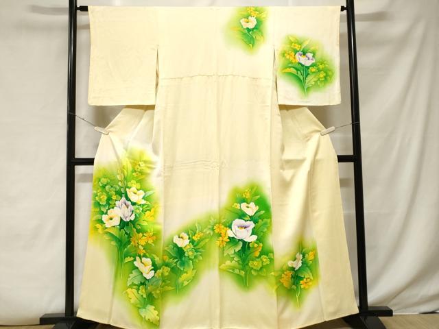 平和屋着物■訪問着 手描き 草花文 暈し染め 正絹 逸品 CABF3835ev