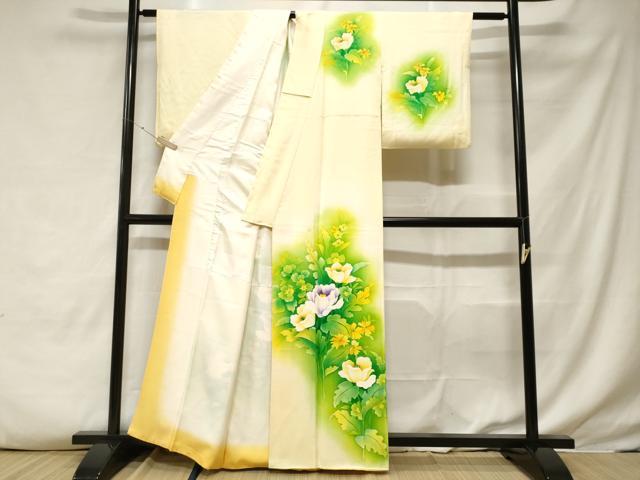 平和屋着物■訪問着 手描き 草花文 暈し染め 正絹 逸品 CABF3835ev