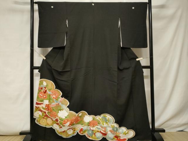 平和屋着物■豪華黒留袖 刺繍 雲取り鳳凰花文 金彩 正絹 逸品 CABF3842ev