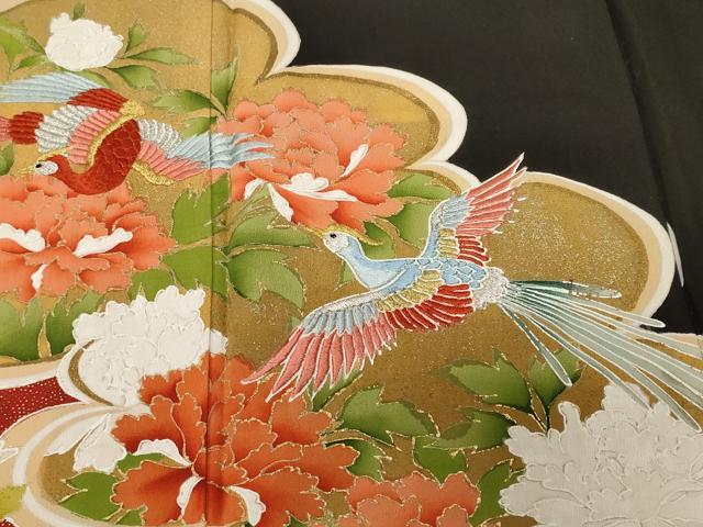 平和屋着物■豪華黒留袖 刺繍 雲取り鳳凰花文 金彩 正絹 逸品 CABF3842ev