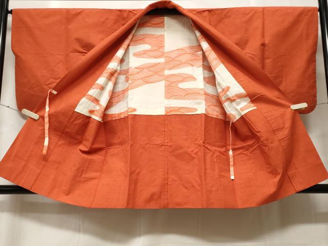 平和屋着物#道中着 色無地 紬地 樺色 ロング丈 正絹 逸品 CABF3861ev