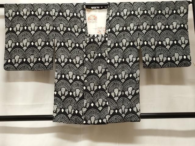 平和屋着物#道行コート 絞り 青海波 黒地 正絹 逸品 CABF3870ev