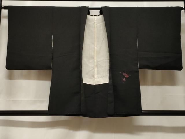 平和屋着物#羽織 総刺繍 草花文 黒地 正絹 逸品 CABF3894ev