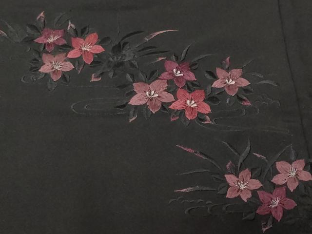 平和屋着物#羽織 総刺繍 草花文 黒地 正絹 逸品 CABF3894ev